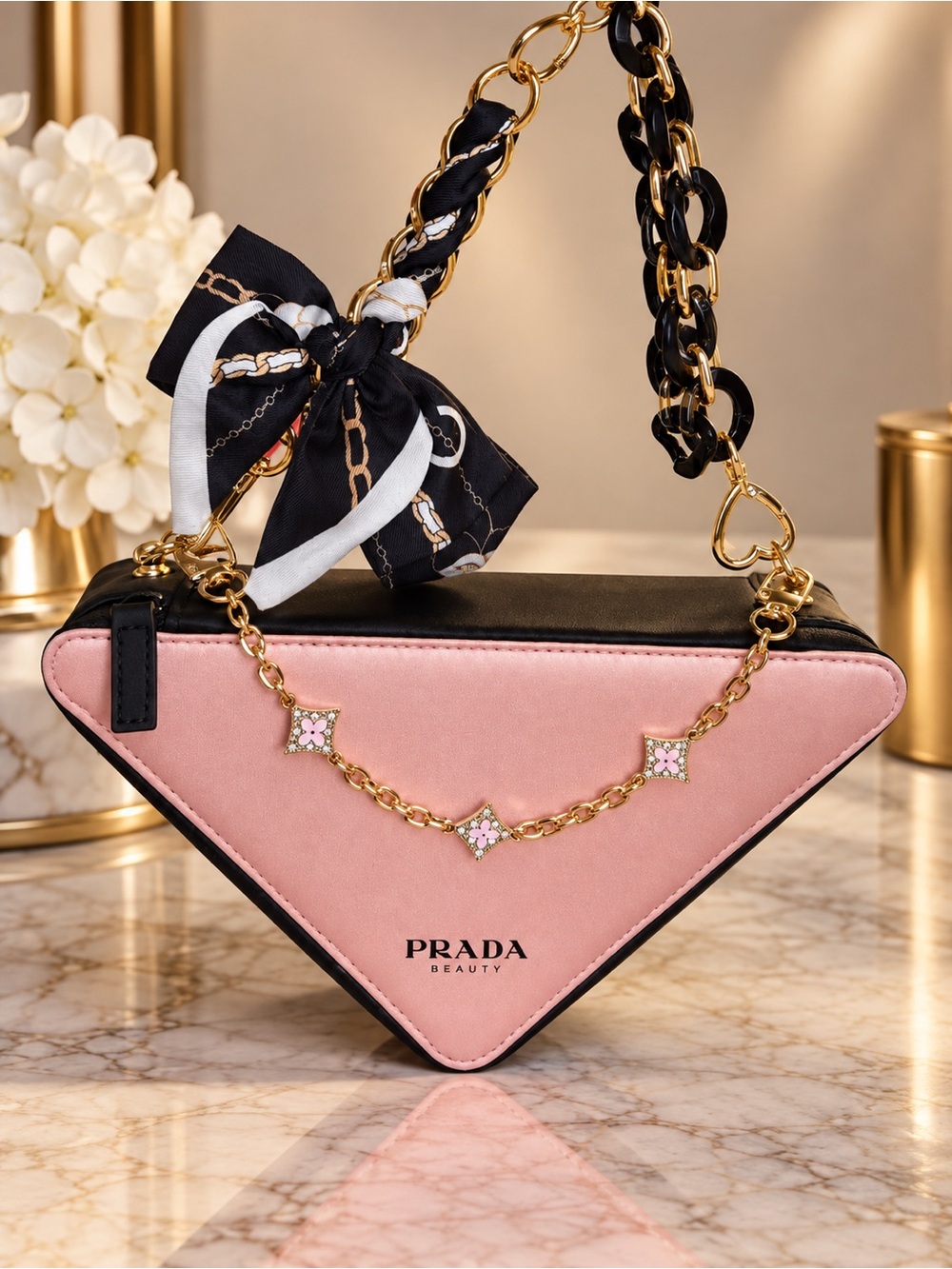 PRADA beauty paradoxe Pink Triangle with black gold hardware - Picture 3 of 9